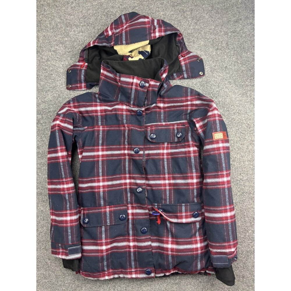 Powder Room Verso Jacket Womens Small Red Navy Plaid Snowboard Ski 10K Winter‎